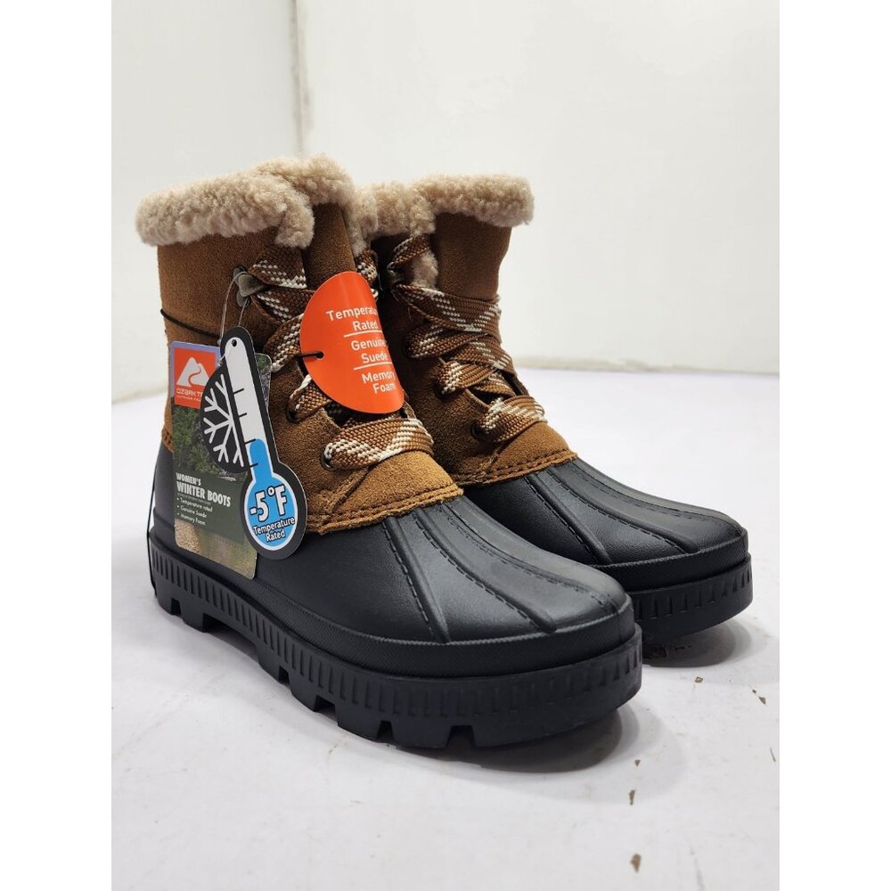 Ozark Trail Women's Fleece Duck Low Winter Boots Brown Size 6 Memory Foam New
